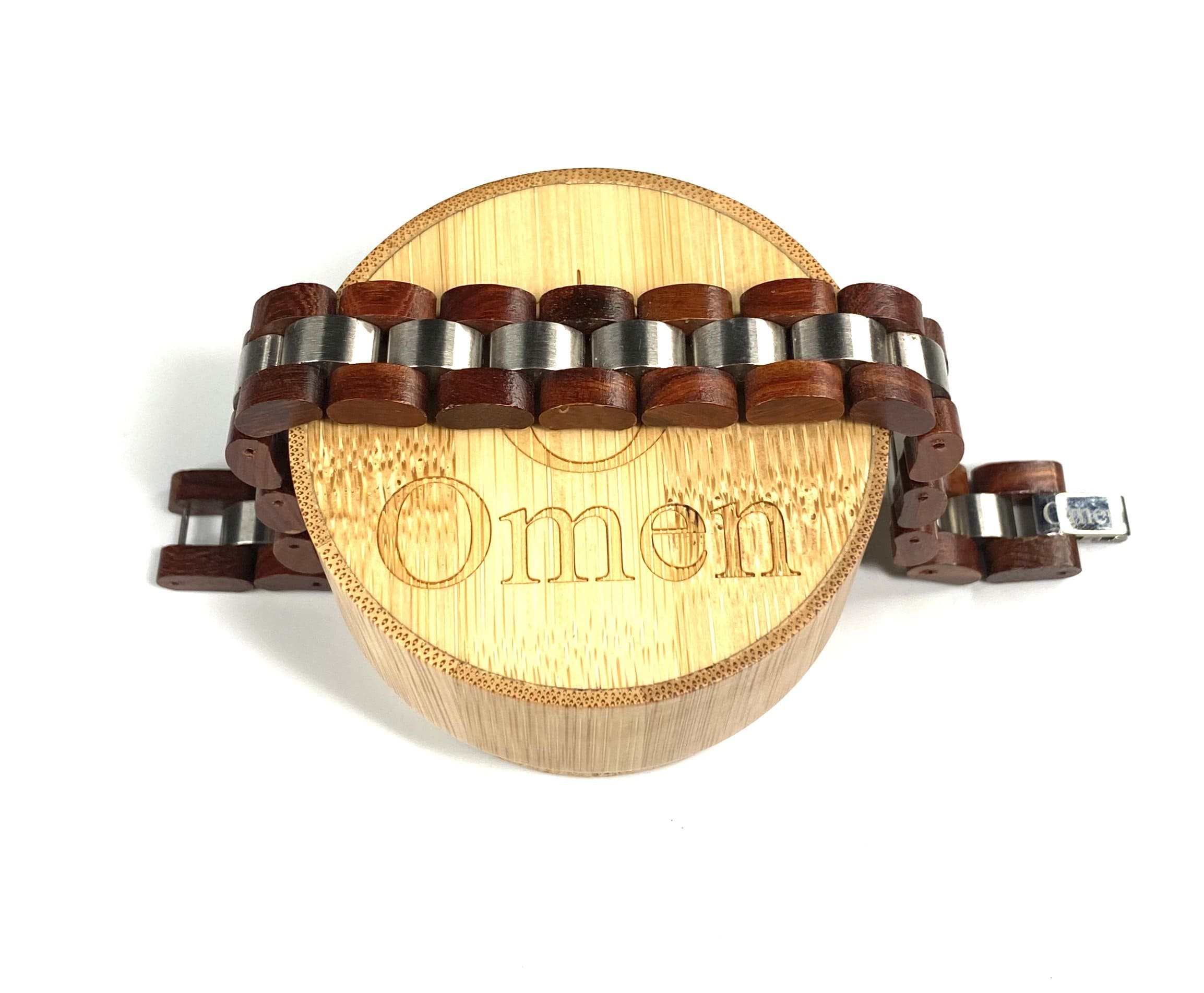 Cherry Wood and Stainless Steel Bracelet